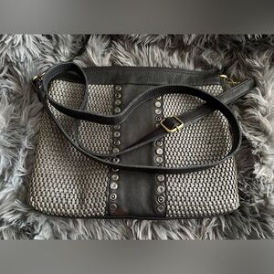 Milo Canada Genuine Leather Stud Weave Crossbody Shoulder Bag Purse Grey